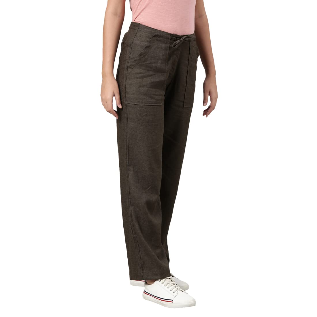 GO COLORS Pantalones cargo de lino de tiro medio para mujer, Verde Oliva, 42