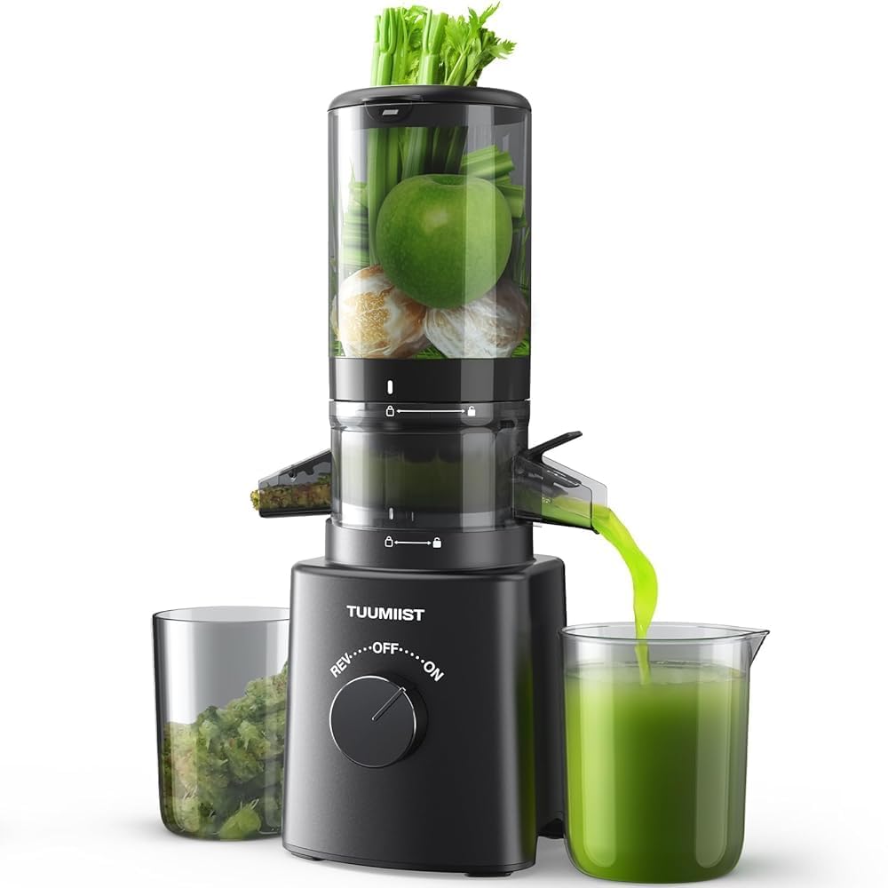 TUUMIIST Entsafter‚ Slow Juicer mit 120MM Extra Großem Einfüllschacht, Entsafter Gemüse und Obst Testsieger anwendbar Ganzes Obst und Gemüse, Leicht zu Reinigen, Hohe Saftausbeute, Graphitschwarz