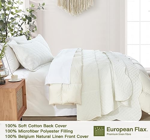 Image of HZ & HY Oversized King Bedspreads, Belgian Linen, White