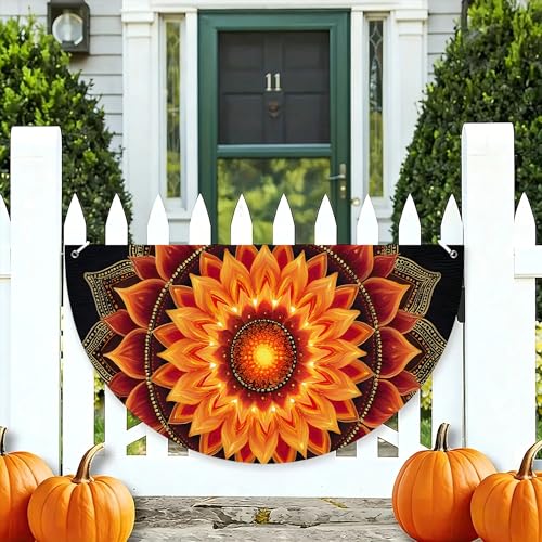 Boho Mandala Half Fan Flag 1.5x3 FT Decorative Bunting Flag for Outside with Hanging Rope Outdoor Porch Patio Deck Fence Balcony Yard Decorations,A-2826
