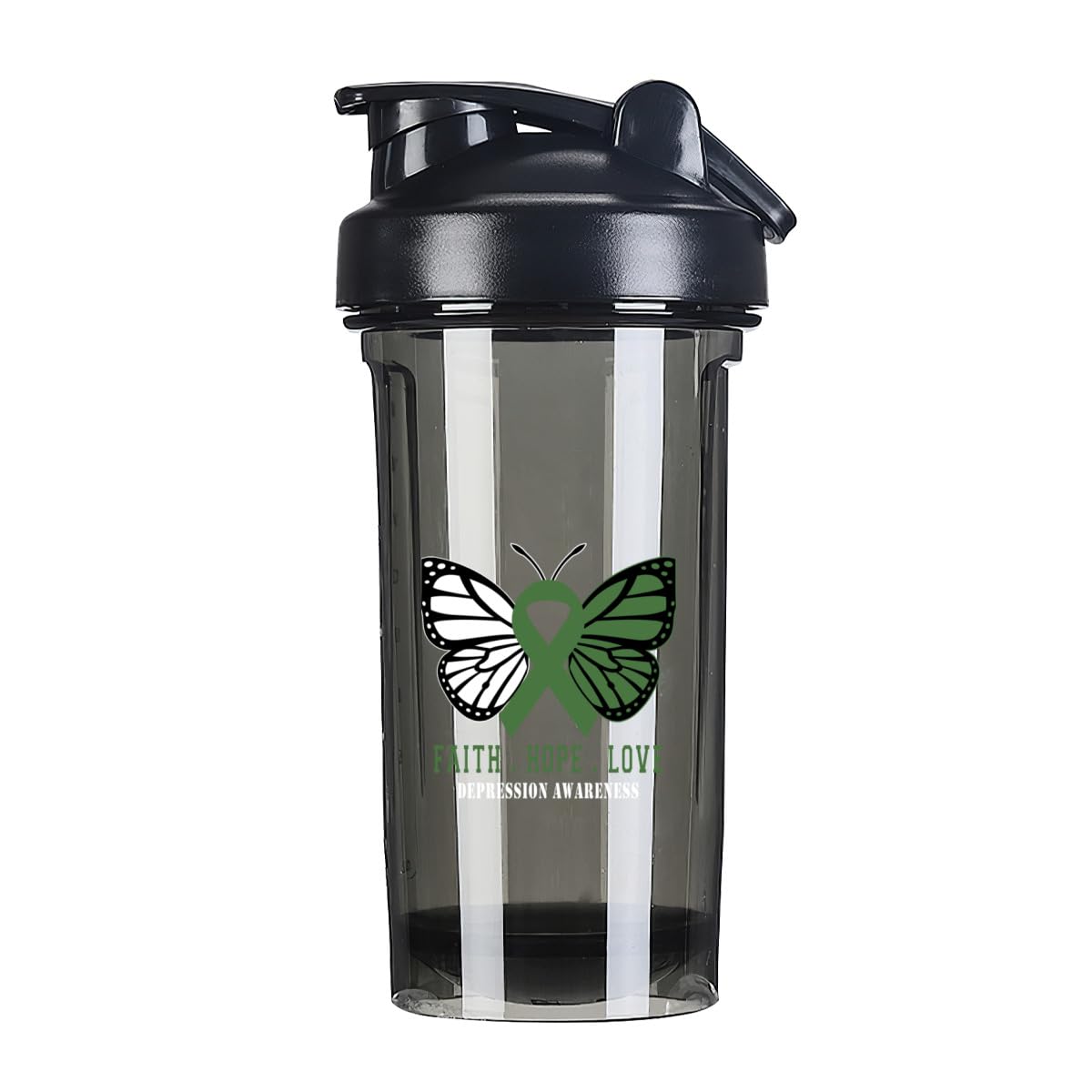 Butterfly Depression Awareness 18 Ounce Shaker Cup,Fashion Theme Pattern Shaker Bottle Leak-proof Workout Shake Bottles 500ML/18 oz Perfect for Pre Workout