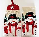 St. Nicholas Square Snowman in Black Hat Red Scarf Christmas Theme Kitchen Towel 2-pk.