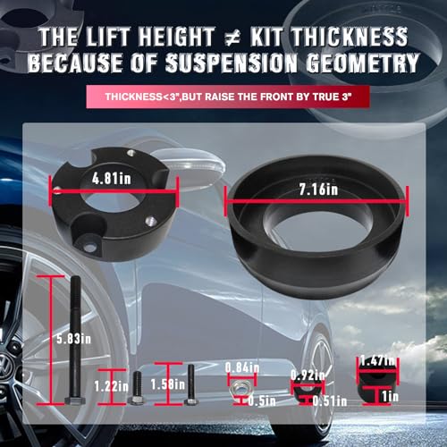 Leveling Lift Kits for 2003-2024 Toyota 4Runner FJ Cruiser 2WD 4WD, 3" Front Suspension Strut Spacers and 2" Rear Polyurethane Coil Spring Spacers Fit - Image 3