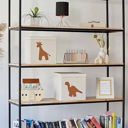 LOVE IT STORE IT Premium Aufbewahrungsbox mit Deckel - Quadratisch, Stabil, Beige mit Giraffe - 33x33x33 cm - Ideal für Regale und Spielzeug-Aufbewahrung