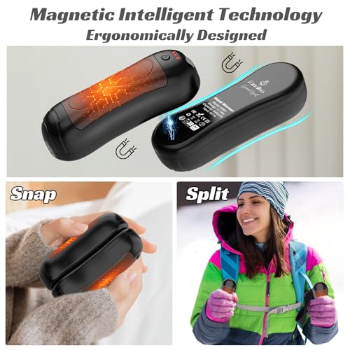 FANDLISS Elektrischer Handwärmer Wiederverwendbar 2 Pack, 6000 mAh USB Taschenwärmer Wiederaufladbar, Magnetisches Design, Tragbar für Weihnachten/Outdoor/Camping, Schwarz
