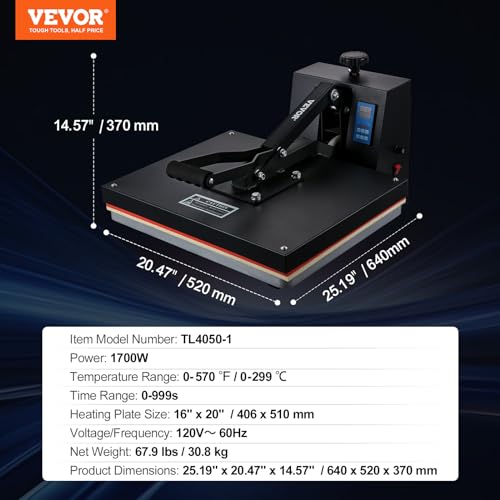 Machine de sublimation textile à chauffage rapide 1700W VEVOR