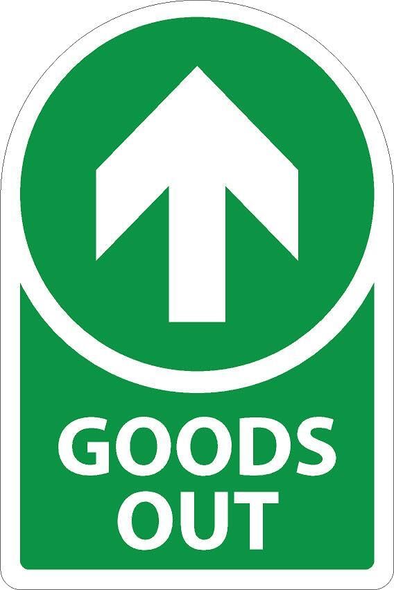 Goods out, cut out sticker - 1mm flexible Plastic sign (200mm x 150mm)