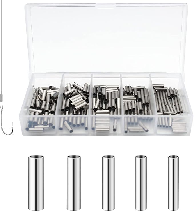250pcs/500pcs Single Copper Barrel Crimp Sleeves Kit, 5 Sizes Single Tube for Fishing Leader Wire Rope