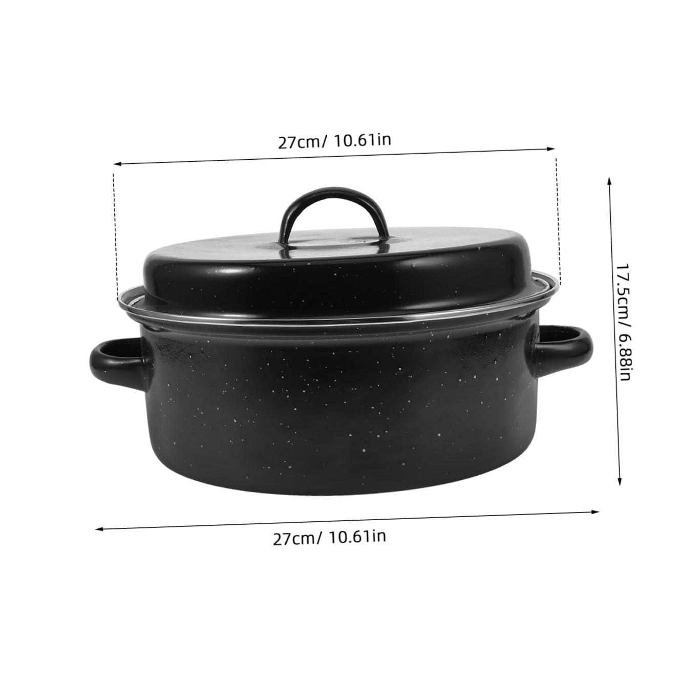 Emaillierter Bräter mit Deckel aus Eisen in Schwarz | Grilltopf für Ofen, Doppelte Griffe, Wiederverwendbar, für Kartoffeln und Fleisch