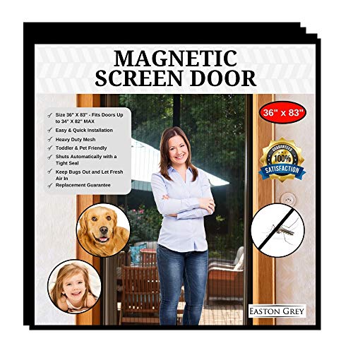 Easton Grey Magnetic Screen Door Bug Screens: Door Screen with Strong Magnets, Reinforced Heavy Duty Mesh Curtains - Keeps Out Insects - Kid & Pet Friendly - Fits Doors Up to 34