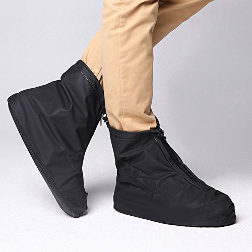 Cubrezapatos impermeables para motocicleta, reutilizables y antideslizantes para lluvia y nieve, con cremallera, para hombre y mujer, color negro miniatura 5