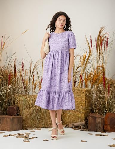 Image of Amazon Brand - Symbol Women Rayon Fit and Flare One Piece Midi Length Dress (Available in Plus Sizes)