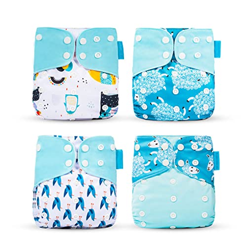 Paquete de 4 Pañales de entrenamiento para bebés Pañales a prueba de agua a prueba de agua Nappies ajustables Reutilizable Elástico suave impresión Nappy, Tipo 5