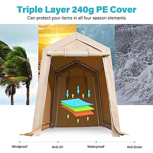 Advance Outdoor 8801BY-3 6X8 Ft Outdoor Portable Storage Shelter Shed With 2 Rolled Up Zipper Doors & Vents Carports For Motorcycle Waterproof And Uv Resistant Anti-Snow Portable Garage Kit Tent thumb #3