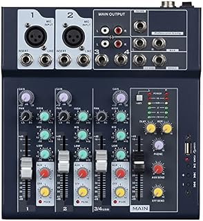 Weymic Professional Mixer | 4-Channel 2-Bus Mixer for Recording DJ Stage Karaoke Music Application (F4)