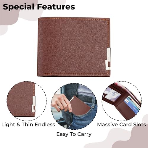 Image of Kraptick Men's Premium Textured Leather Wallet Bifold with Metal Accent Slim Travel Purse with Multi-Card Slots & Currency Compartment Ideal Gift for Men (Pack of 2) (Black & Brown)