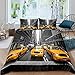 Feelyou Cityscape Comforter Cover Yellow Taxi Car Bedding Set for Kids Teens Women Men Gray Modern City Building Duvet Cover Room Decor Queen Size Quilt Cover 3Pcs