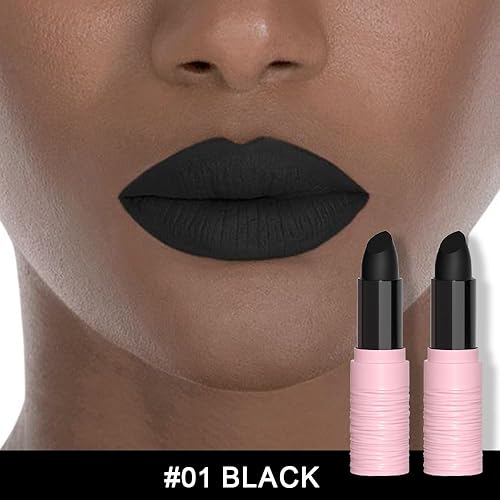 Miniatura 2 de evpct Juego de 2 pintalabios negros Whtie mate para Halloween, pintura corporal y cara, juego de labios de alto impacto con fórmula cremosa