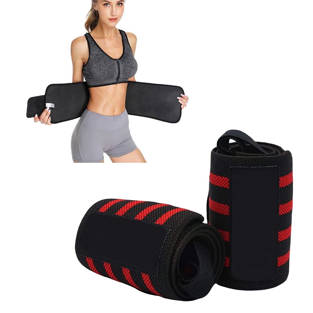 fit div™ wrist support band/wraps with thumb loop strap & fit div™ adjustable sweat fitness waist belt trainer for back support, sweat wrap, sweat enhancer, weight loose, a unisex products.