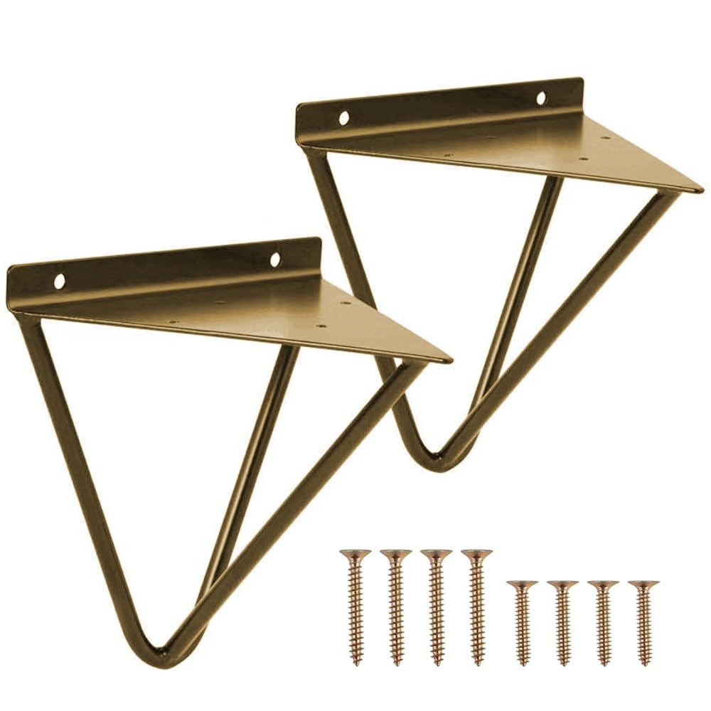 wsparcie regału 2 SZTUKI Salon Wystrój Home Decor Trójkąt Rack Iron Art Montowane Ścienne Książki Półka Wspornik Kuchnia Kuchnia Salowa regał ścienny(Gold)