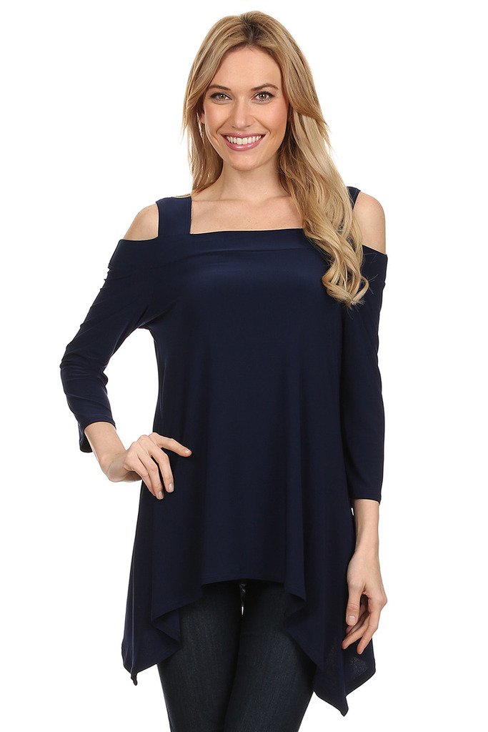 Auliné CollectionWomen's 3/4 Sleeve Various Handkerchief Hem Tunic Top