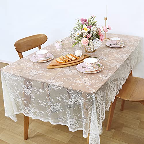 Luoluohouse Rustic Ivory Wedding Tablecloths Lace Chic Rectangular Tablecloths For Wedding Reception Farmhouse Table Decorations 60X120 Inch #TOP1