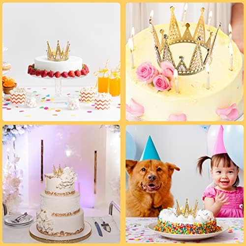 STOBOK Gold Crown Cake Topper: Happy Birthday Cake Topper Party Decor, Pearl Rhinestone Queen Crown Cake Tiara Headpiece Decoration for Lady Boys and Girls Weddings Baby Shower
