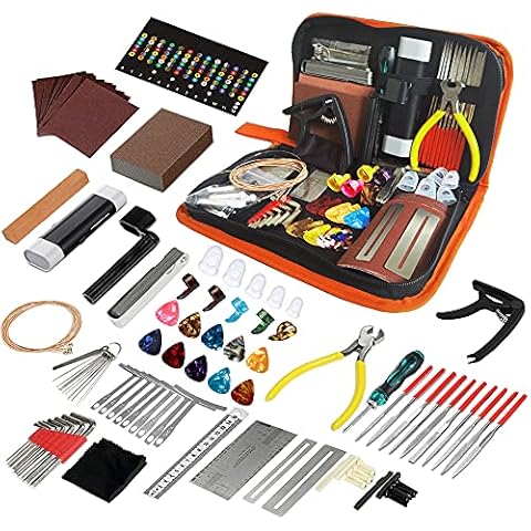 99PCS Guitar Tool Kit，Professional Guitar Repairing Maintenance Tool Kit with Capo Guitar Strings Picks Bridge Pins Gauge Guitar Accessories Gift for Acoustic Guitar Electric guitar Ukulele Bass Banjo Cover
