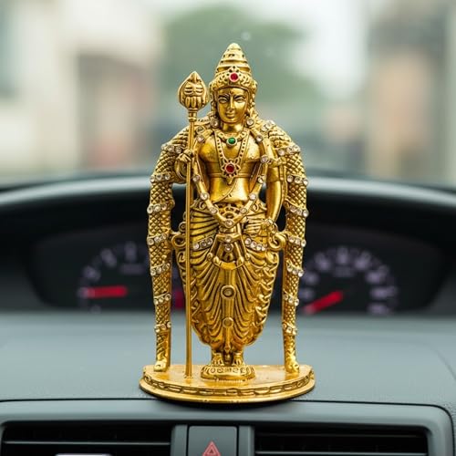 Lord Murugan to Your Car Dashboard Golden Idol with Crystal Stone...