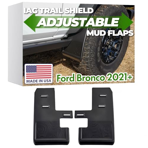 IAG Trail Shield Front Mud Flaps Adjustable No Drill Patented Made in USA Front Only Splash Guards for Ford Bronco 2021+ 2/4 Door Fits Sasquatch Badlands Big Bend Heritage (Not Raptor or Sport)