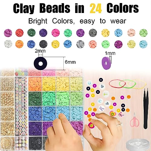 image for YMSDZHL 6000+ Pieces Bracelet Making Kit 24 Colors Round Flat Polymer 