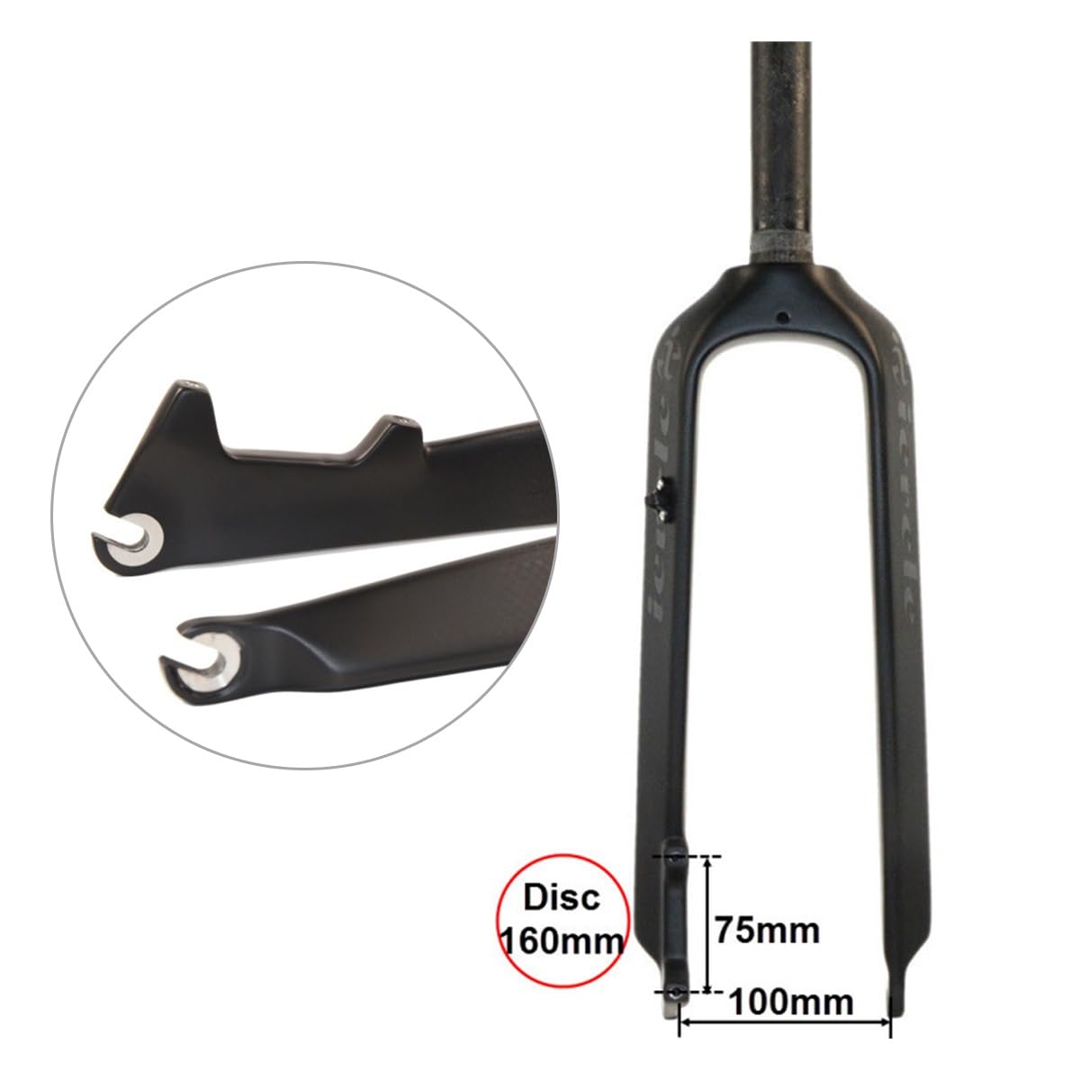 Mountain Bike Forcella Rigida 26in 27.5in 29in 29L 28.6 1-1/8'' Tubo Dritto 1-1/2'' Bici conica Forcella Anteriore in Fibra di Carbonio Rigida Freno a Disco QR (Nero Lucido, CONICA