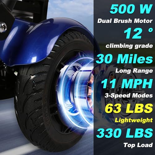 Image of Mobility Scooters for Seniors - 4 Wheel Foldable Portable Electric Scooter, Collapsible & Motorized, 500W Dual Motor, 30-Mile Range, 11 MPH, All-Terrain Folding Mobility Scooter Lightweight for Adults