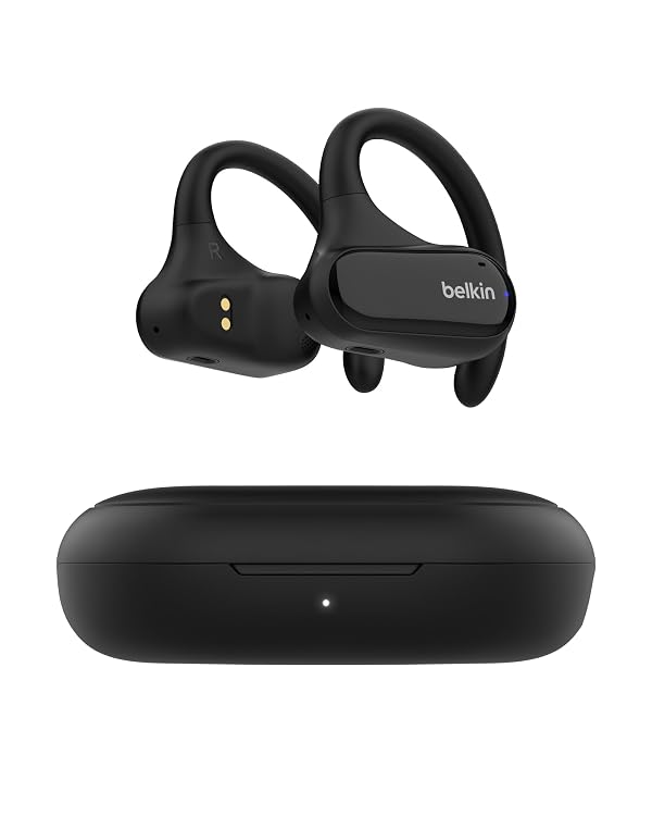 Belkin SoundForm ClearFit Wireless Open-Ear Earbuds, Lightweight Sport Earphones, Bluetooth Earbuds w/Long-Lasting Comfort, IPX5 Water Resistance for iPhone, Hiking, Biking, Running, & More - Black by Belkin - Used condition - US$31.99