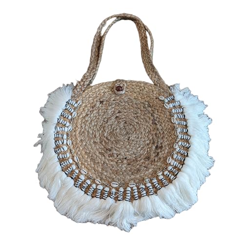 Kayla Jute Handcrafted Crossbody Natural Women Fringe Handbags Summer Boho Bohemian Beach Shoulder Bag Purse Seashell India