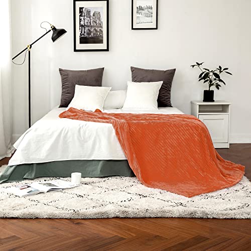 MIULEE Flannel Fleece Throw Blankets Soft Warm Comfortable Throws for Sofa Corduroy Fluffy Blanket Bed Throw for Bedroom Couch Travel Kids Bedroom Accessories 50x60Inch Orange Rust - Image 4