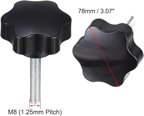 Vista 20 de uxcell Pomo de tornillo de sujeción, 1.496 in de diámetro con forma hexagonal de ciruela, perilla de estrella M8 x 1.181 in, rosca macho, 4