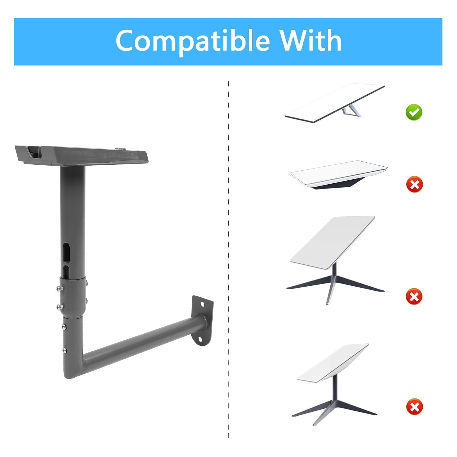 Support Gen 3, Antenne Parabolique Standard V3, Support Mural Long sur Toit avec Adaptateur Tuyau, Kit Montage Pivotant sur Poteau Internet Gen 3 Toits