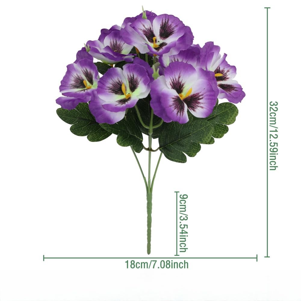 12 Fasci Di Fiori Artificiali Viola Del Pensiero - Piante Finte Colorate Per Decorazione Esterna E Interna, Steli Altezza 33 Cm