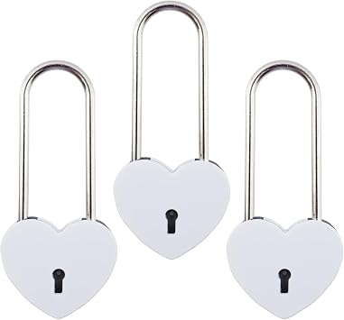 T Tulead Heart-Shaped Locks Lover Locks White Heart Padlock 3.86"x1.75" Decorative Lock Pack of 3 with Keys