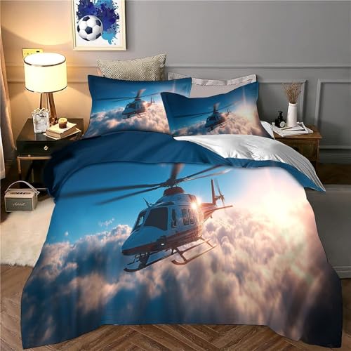 Housse de couette hélicoptère 3D 135x200cm avec taie pour lit simple - 6