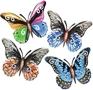 SUNNEKO 4 Pieces Butterfly Wall Art Decoration Ornaments Indoor Outdoor Garden Yard Wall Hanging Sheds Walls Fences