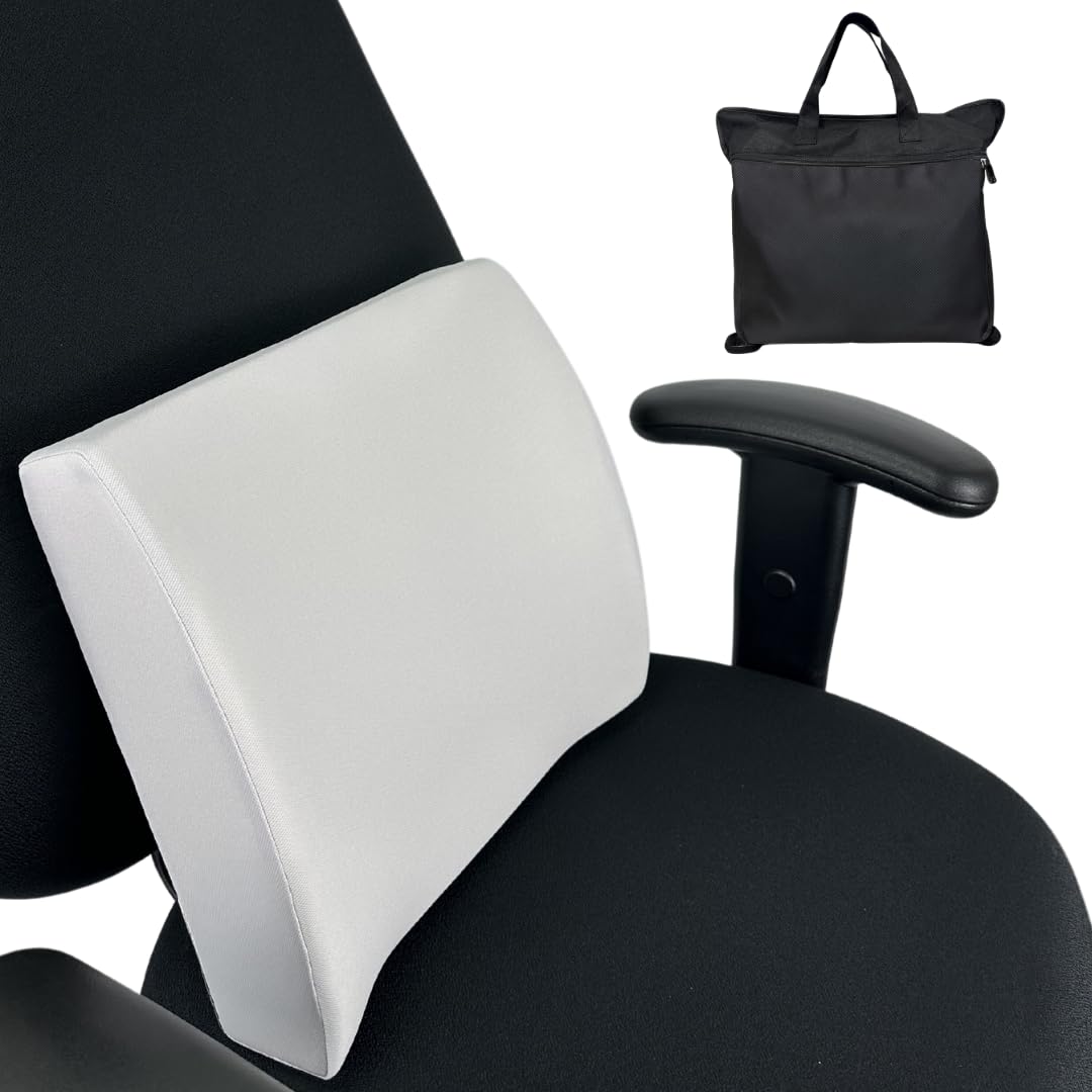 EazyMobility Eazy Lumbar Support Cushion for Office Chair, Car, Wheelchair, Memory Foam Back Rest Pillow for Lower Back Pain Relief, Sciatica, Coccyx, Wedge Cushion Ergonomic Chair Pillow (Grey)