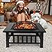 TLSUNNY Feuerschale mit Grillrost 81cm,3 in 1 Feuerstelle mit Funkenschutz,Feuerkorb mit Regenplane,Feuerschalen Quadratisch Außenterrasse mit 4 pcs Bein,für Garten,Terrasse,Camping,Lag... Grill
