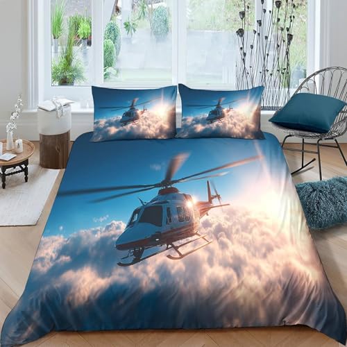 Housse de couette hélicoptère 3D 135x200cm avec taie pour lit simple - 4