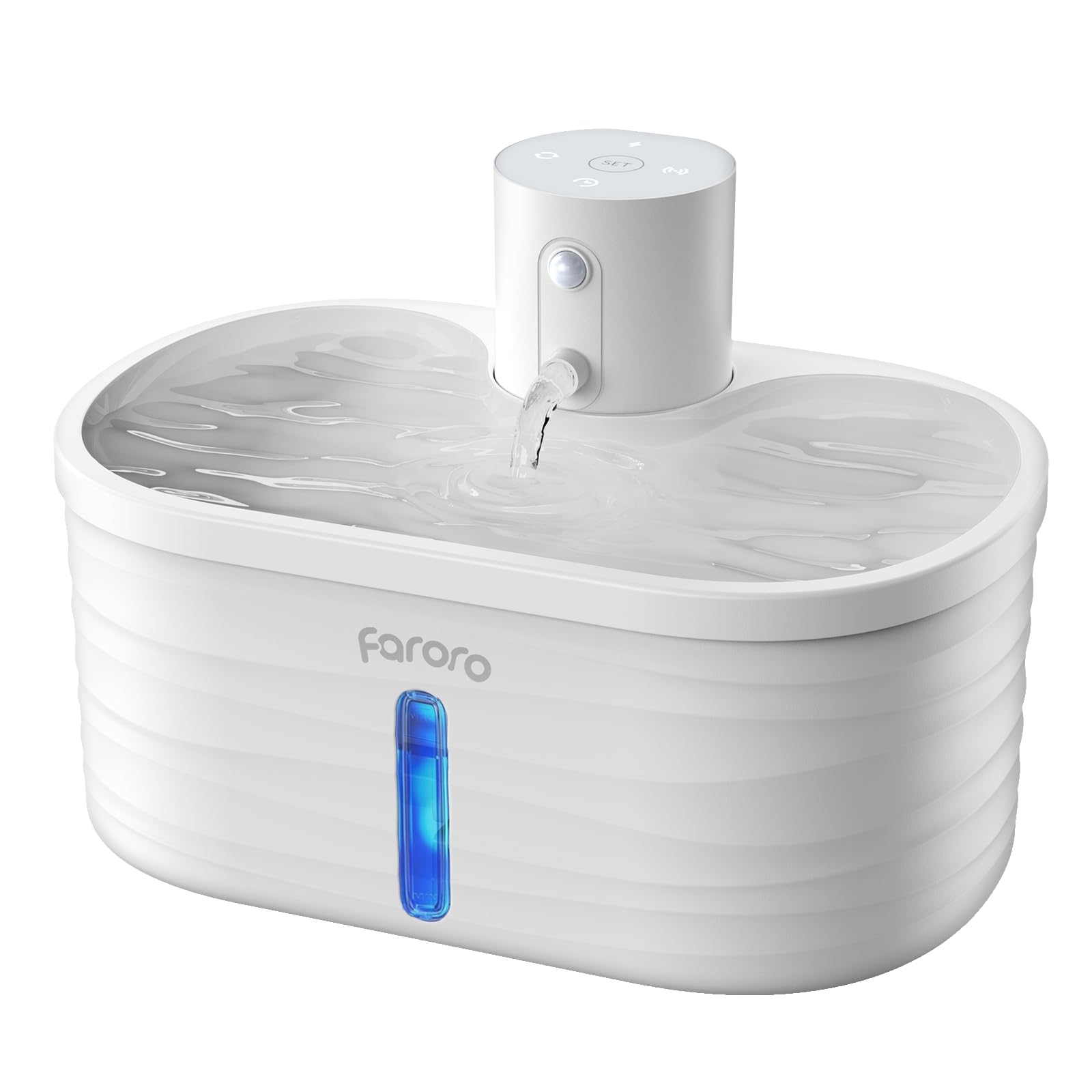 Faroro Fuente para Gatos, 2.5L Bebedero Gatos sin Cable, Bebedero Gatos Automatico de Pilas con Sensor de Movimiento, Batería de 5000 mAh, Bomba Ultra Silenciosa, sin BPA, Blanco