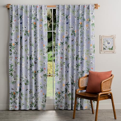 Image of Maison d' Hermine Curtains for Living Room 100% Cotton 124 inch Length One Panel Light Filtering Curtains for Bedroom Windows with Rod and Loop Pockets Drapes (Passiflora, 50 inch W x 124 inch L)