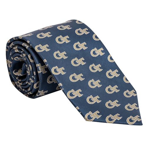 Desert Cactus Georgia Tech Neck Tie GT Yellow Jackets 100% Polyester Necktie with Logo, Officially Licensed (Style B)