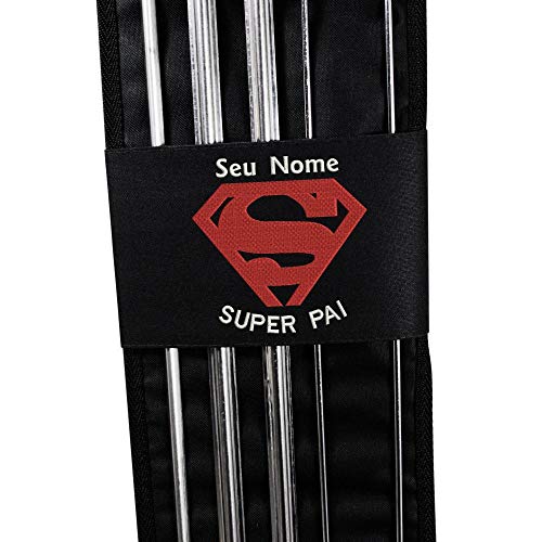 Porta Espetos Presente Super Pai Nome Bordado C/ 4 Espetos