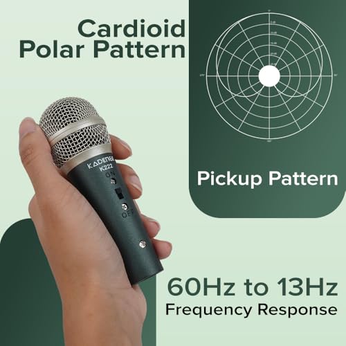 Image of Kadence K222 Home Series Wired Mini Mic | 10ft Cable with XLR to 6.35mm Jack | Dynamic Cardioid Pickup | On /Off Switch | Studio & Karaoke Mic for Vocal Clarity | Dark Green